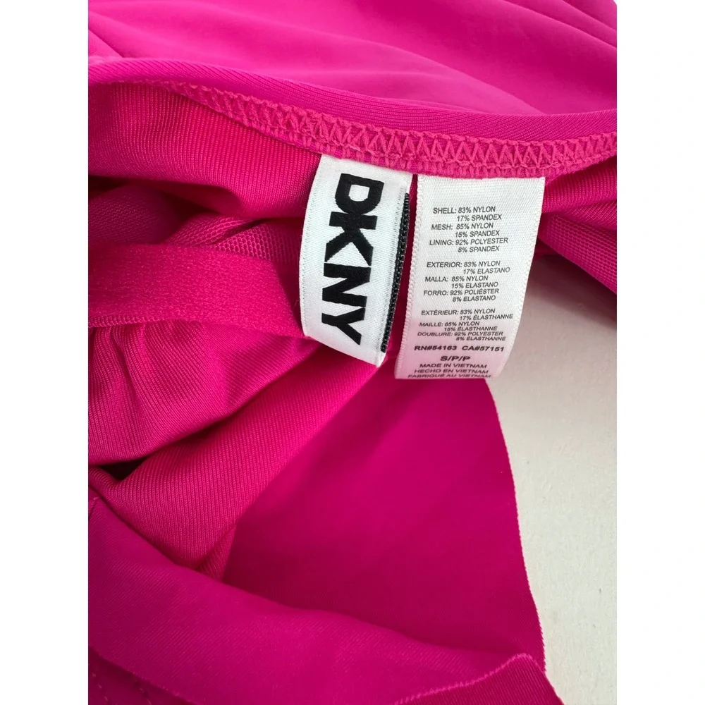 DKNY Pink Ruched Ruffle One Piece Swimsuit Adjustable Straps Pink Magenta Sz S - Picture 5 of 10